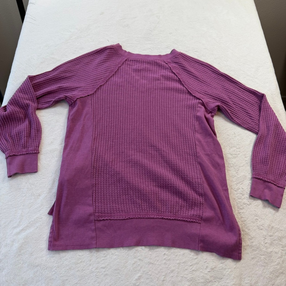 Time and Tru Waffle Knit Top Womens S Purple Good V-Neck Long Sleeve Thermal - Picture 7 of 9